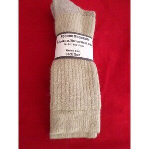 1 Pair Large Pocono Alpaca Merino Wool Heavy Hikers Crew Sock 9-12 Tan USA